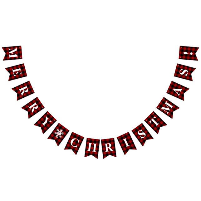 Banderines Personalizable Rojo, Negro Plaid Feliz Navidad! (Todo)