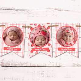 Banderines Personalizado Cute Berry Primer Cumpleaños Rosa 12