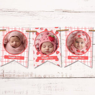 Banderines Personalizado Cute Berry Primer Cumpleaños Rosa 12