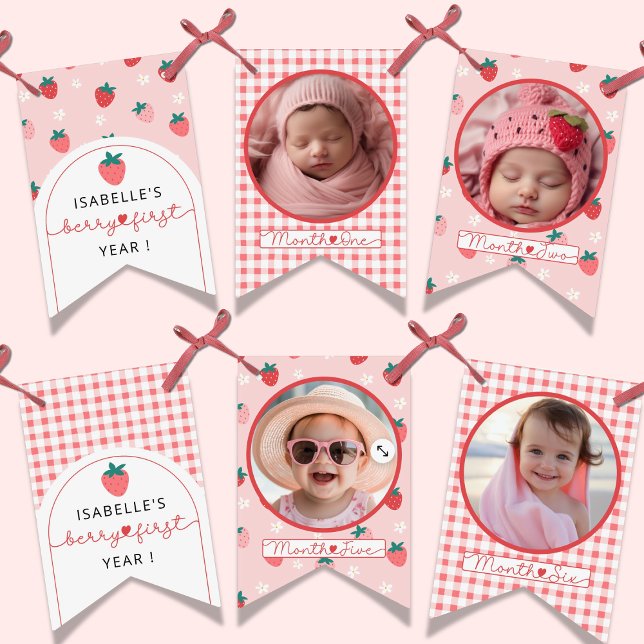 Banderines Personalizado Cute Berry Primer Cumpleaños Rosa 12 (Subido por el creador)