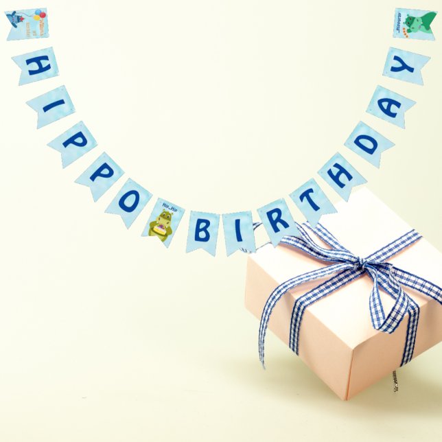 Banderines Personalizado Cute Hippo celebrando el cumpleaños (Subido por el creador)