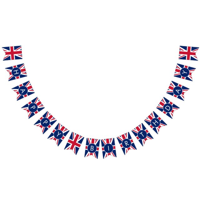 Banderines Personalizado Feliz Cumpleaños Union Jack (Todo)
