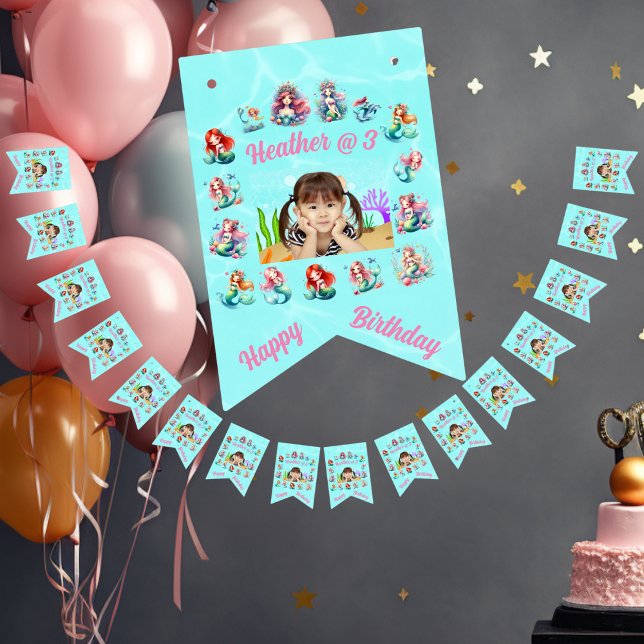 Banderines Personalizado Foto Sirenas Temática Niños Fiesta d (Subido por el creador)