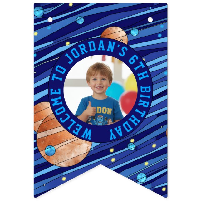 Banderines Personalized Outer Space Galaxy Kids Photo (Primera bandera)