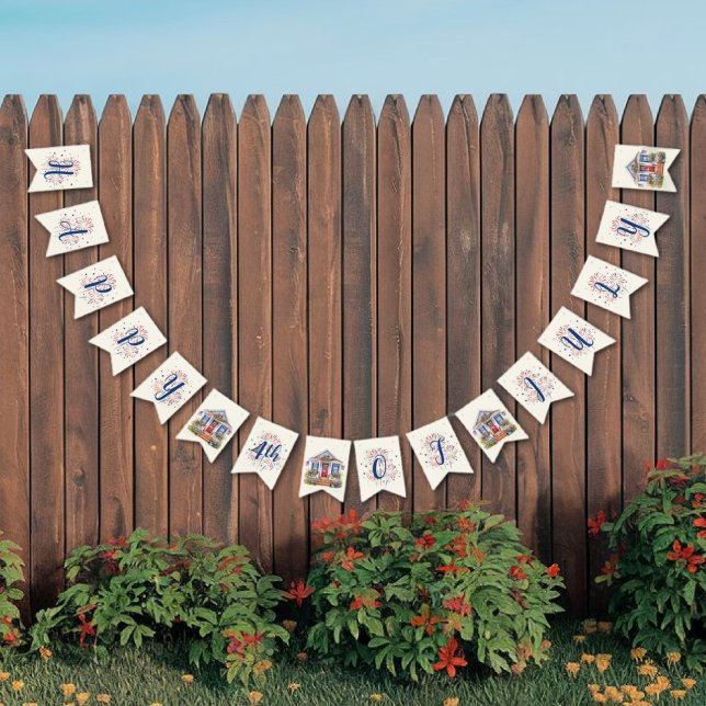 Banderines Picnic de la barbacoa del 4 de julio (Festive 4th of July Picnic Party Bunting Banner)