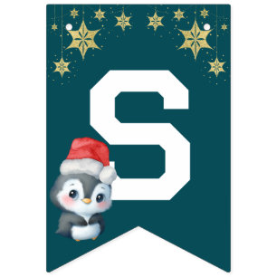 Banderines Pingüino Verde Rojo Fiesta de Navidad Feliz