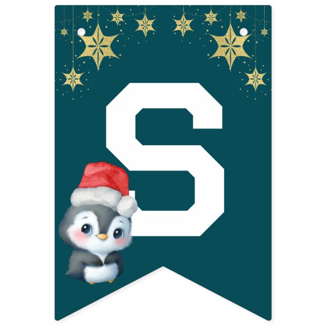 Banderines Pingüino Verde Rojo Fiesta de Navidad Feliz (Decimoquinta bandera)