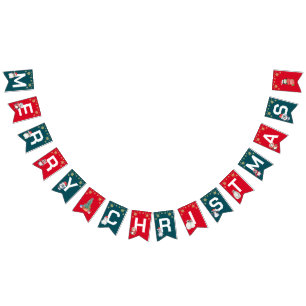 Banderines Pingüino Verde Rojo Fiesta de Navidad Feliz