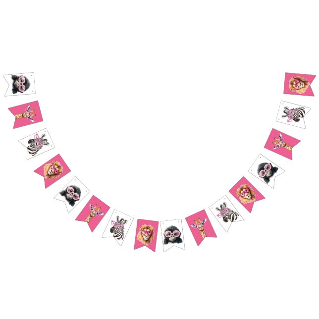 Banderines Pink and White Safari Animal Bunting Banner  (Todo)
