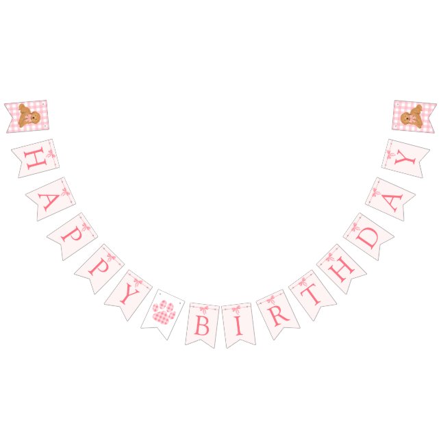 Banderines Pink Bow Golden Doodle Birthday Banner Flags (Todo)