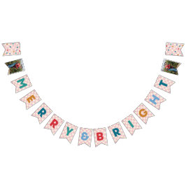 Banderines Pink Checkerboard Merry & Bright Bunting Banner