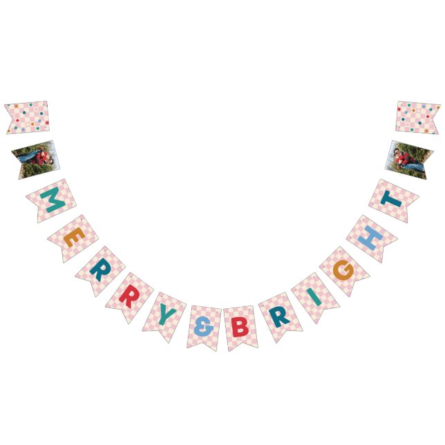 Banderines Pink Checkerboard Merry & Bright Bunting Banner (Todo)