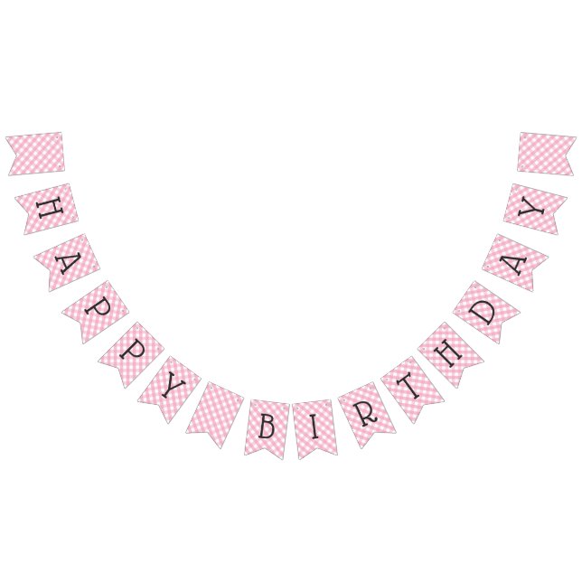 Banderines Pink Gingham Check Pattern Feliz cumpleaños (Todo)