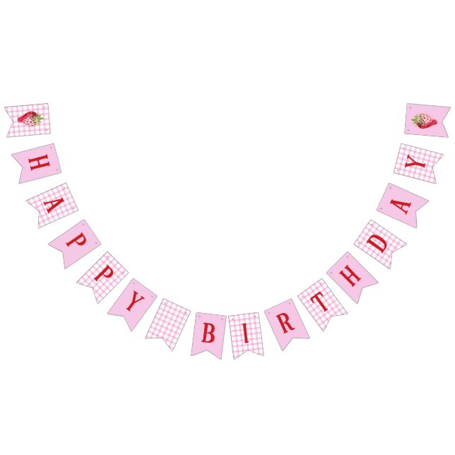 Banderines Pink Gingham Checker Strawberry Birthday (Todo)