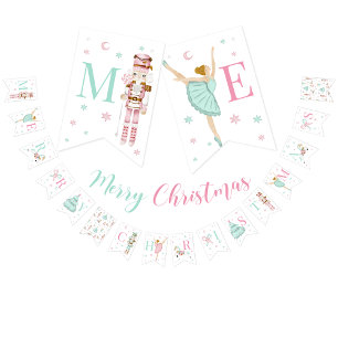 Banderines Pink nutcracker alegre banner navideño
