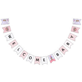 Banderines Pink Purple Welcome Baby Bear Baby Shower