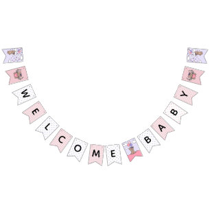 Banderines Pink Purple Welcome Baby Bear Baby Shower
