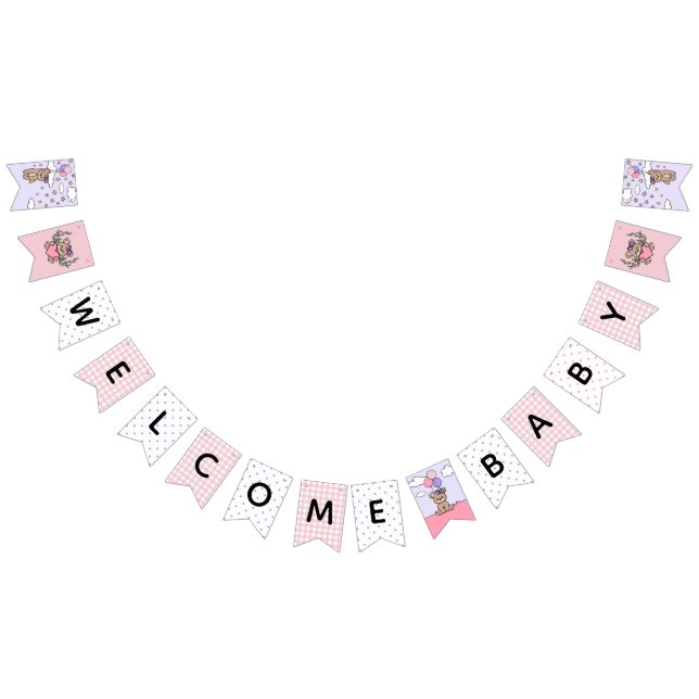 Banderines Pink Purple Welcome Baby Bear Baby Shower (Todo)