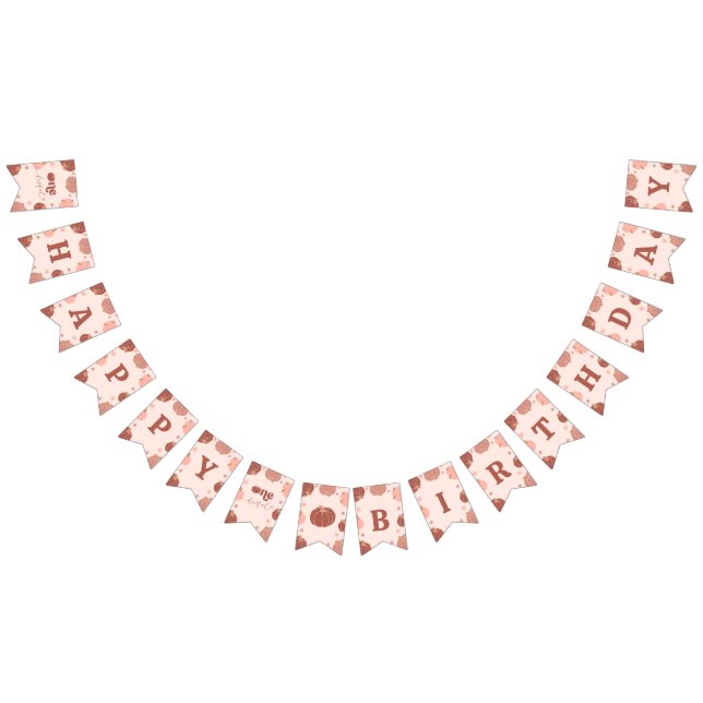 Banderines Pink Retro Pumpkin Birthday Bunting Banner (Todo)