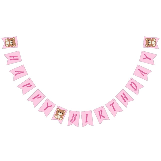 Banderines Pink Teddy Bear Baby Birday Party (Todo)