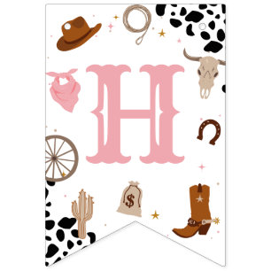 Banderines Pink Wild West Rodeo Chica Feliz cumpleaños