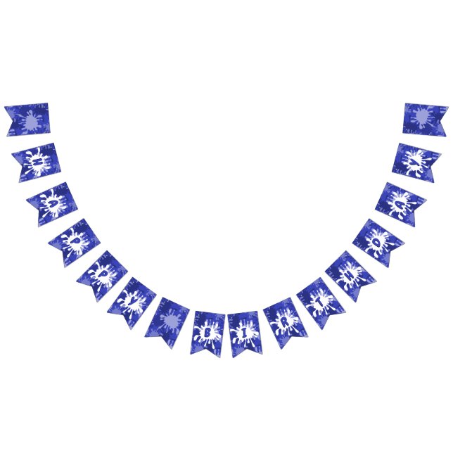 Banderines Pintura de Cumpleaños Feliz Azul con Salpicaduras (Todo)