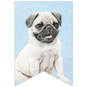 Banderines Pintura de pug - Arte de perro original lindo