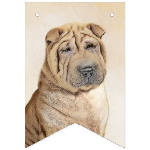Banderines Pintura de Shar Pei - Arte Perro Original Cuto