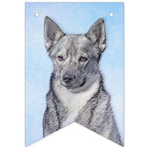 Banderines Pintura de Vallhund Sueca - Arte Perro Original Cu