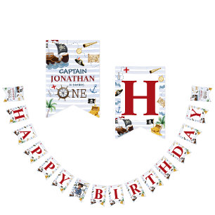 Banderines Pirata 1.ᵉʳ feliz cumpleaños Fiesta