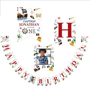 Banderines Pirata 1.ᵉʳ feliz cumpleaños Fiesta