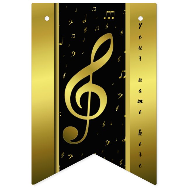 Banderines plantilla de notas musicales de oro (Primera bandera)