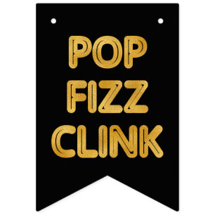 Banderines Pop Fizz vincula tipografía moderna víspera de Año
