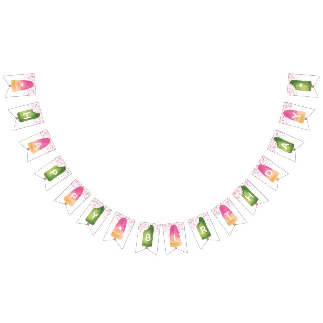 Banderines Popsicle Rosa y Verde Feliz Cumpleaños (Todo)