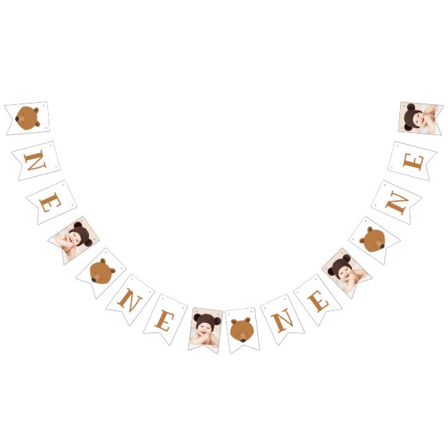 Banderines Primer cumpleaños de Cute Bear One Photo (Todo)