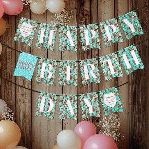 Banderines Primer cumpleaños de fresa floral Verde azulada re