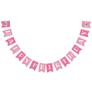 Banderines Primer cumpleaños Pink Happy Birday Fairy