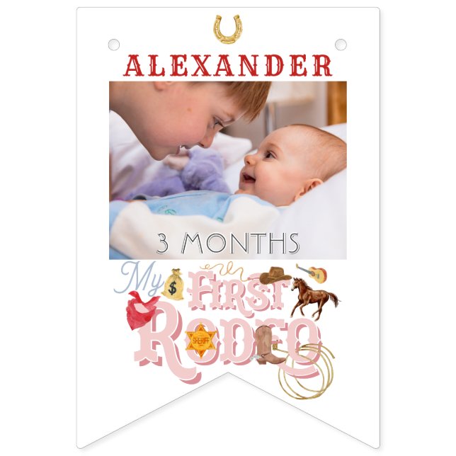 Banderines Primer hito de cumpleaños de la bebé rodeo PINK (Quinta bandera)