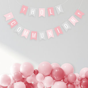 Banderines Primera Comunión Fiesta de Niña Rosa Gris