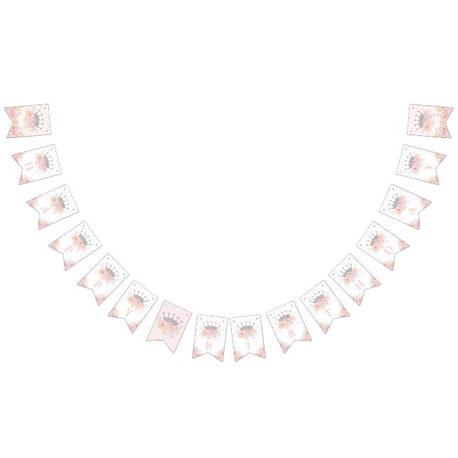 Banderines Princesa Real de la Corona Rosa de Plata Feliz cum (Todo)