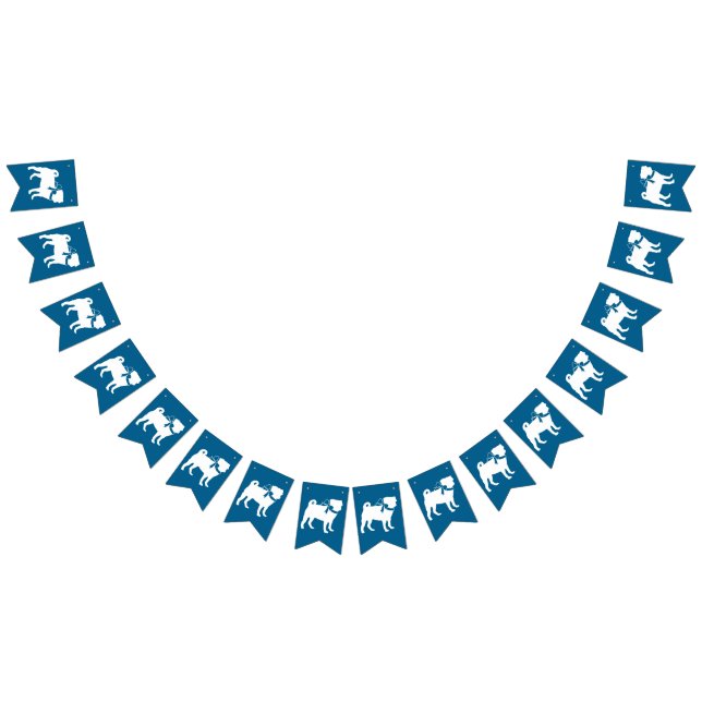 Banderines Pug Dog Baby Shower Boy Blue con Bow (Todo)