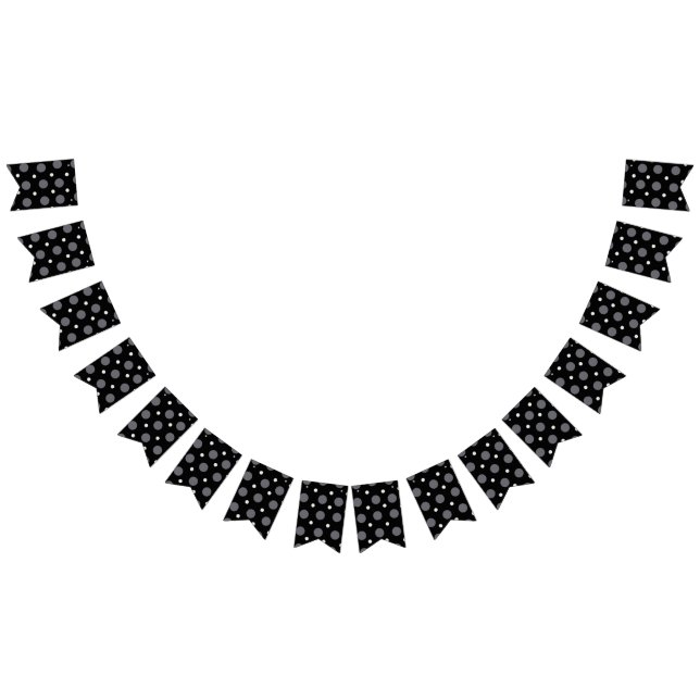 Banderines Puntos de Polka blancos y negros, patrón punteado (Todo)