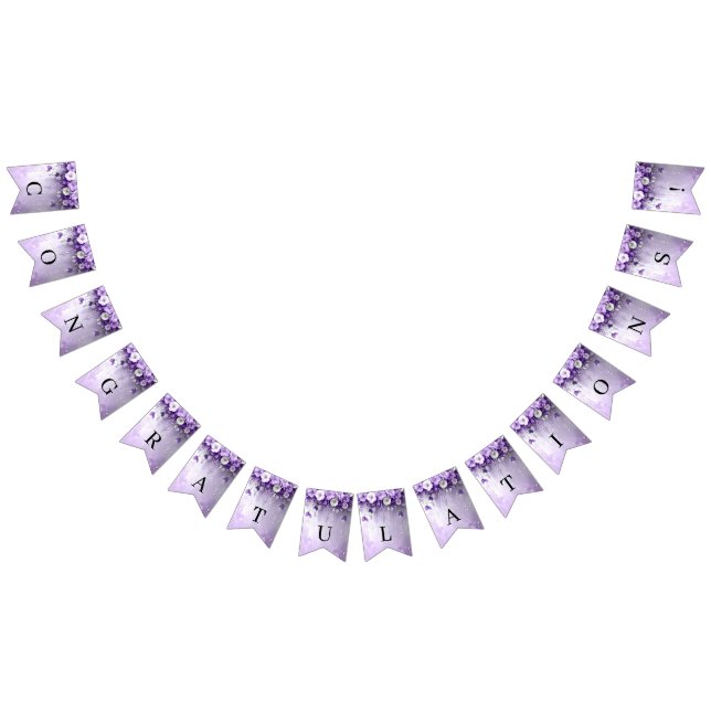 Banderines Purple Flowers with Dangling Pearls Bunting Flag (Todo)