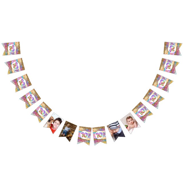 Banderines purpurina arcoiris cumple 10 años, foto de niños (Todo)