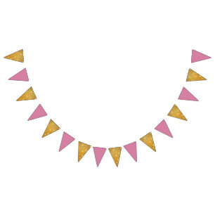 Banderines Purpurina Dorado Y Cumpleaños Rosa