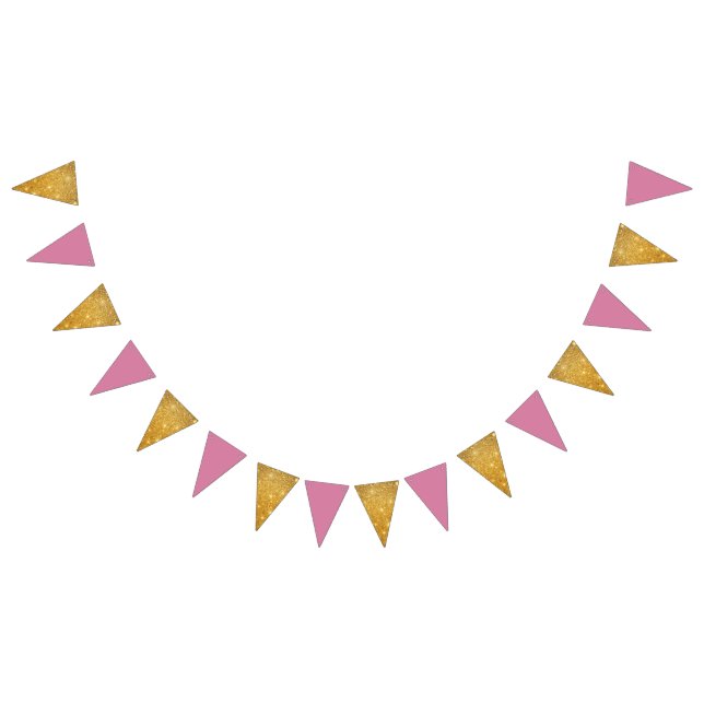 Banderines Purpurina Dorado Y Cumpleaños Rosa (Todo)