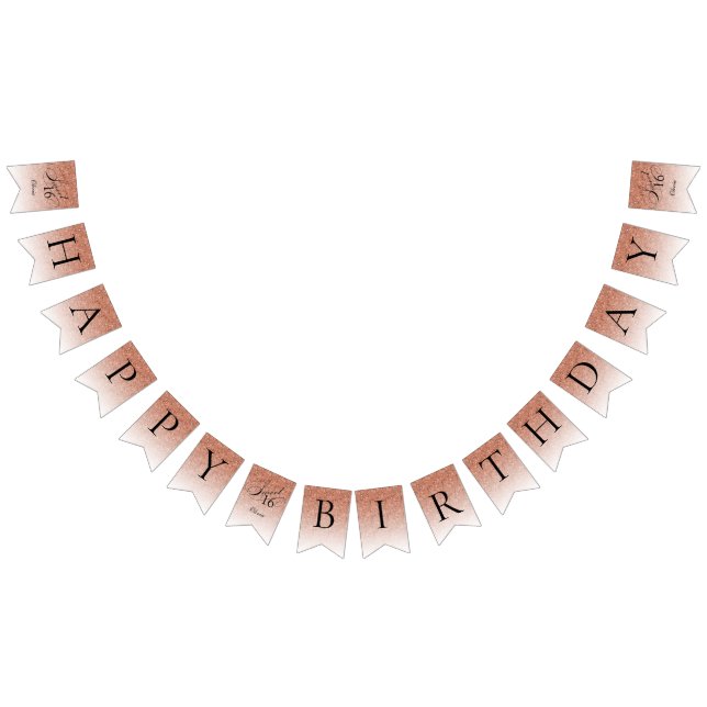 Banderines Purpurina Glam Sweet 16 Rosa Purpurina de oro Cump (Todo)