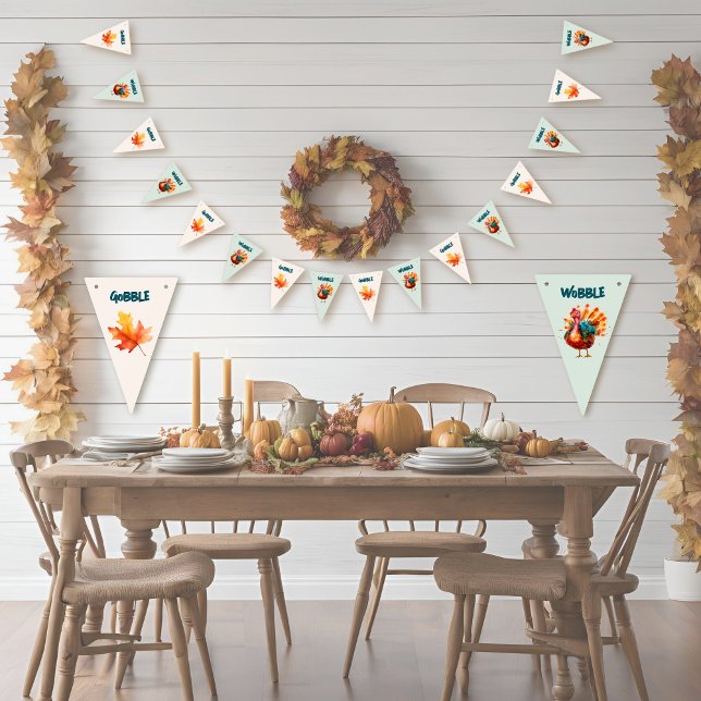 Banderines Quirky Watercolor Turquía Acción de Gracias (
Gobble til you Wobble, quirky, watercolor turkey bunting for party decor)