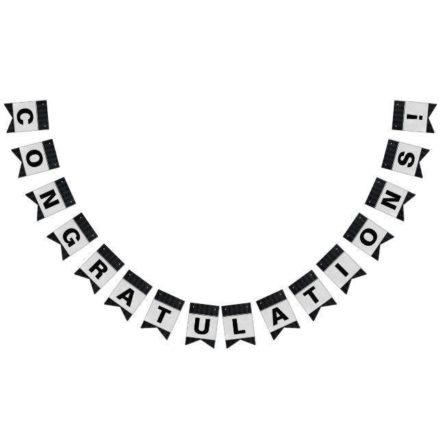 Banderines raya de pin negro con felicitaciones plateadas (Todo)