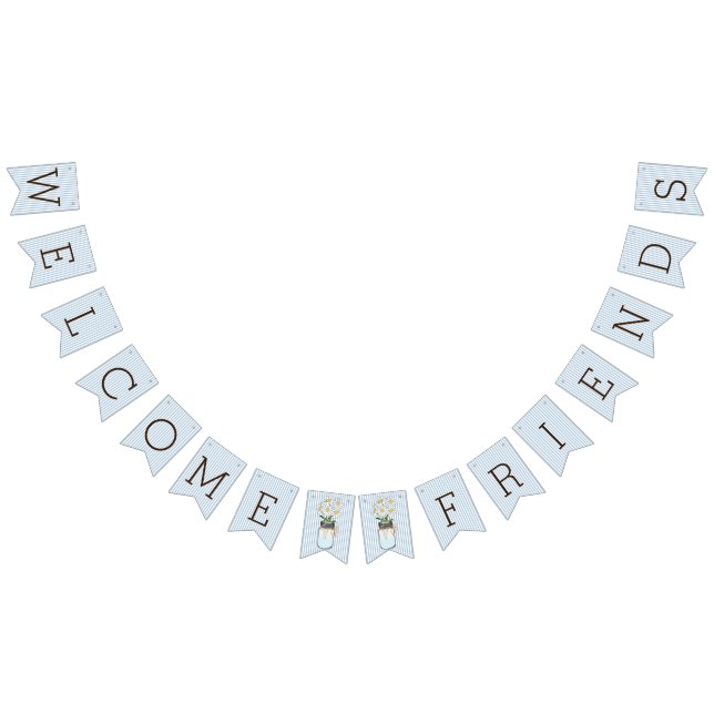 Banderines Rayas azules y blancas con el tarro de albañil (Todo)